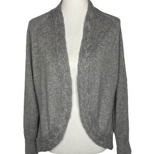 Liz Claiborne Wool Blend Open Cardigan Gray Cable Knit Edge Sweater XL Fisherman